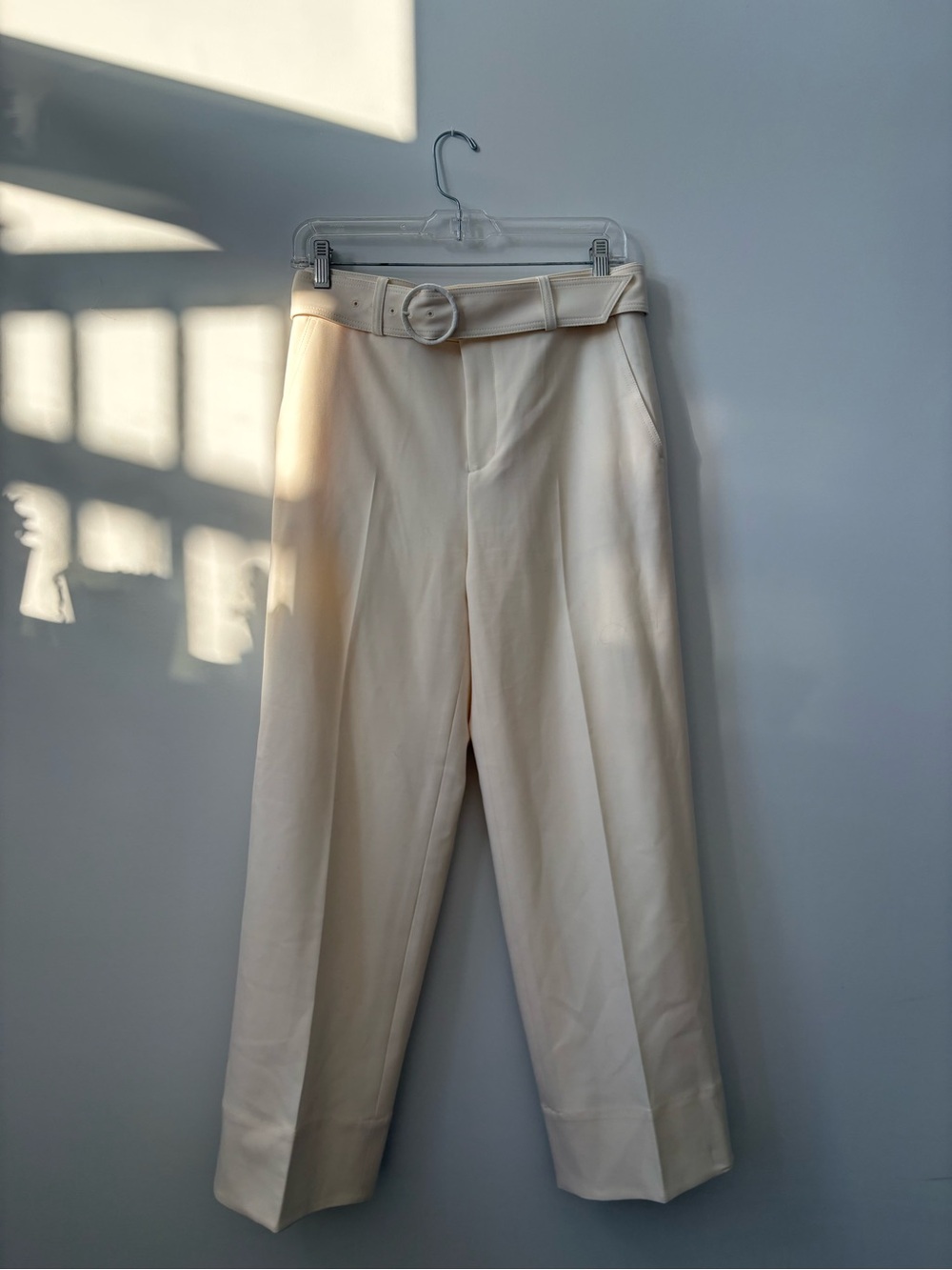 Club Monaco Cream High-Rise Belted Pants